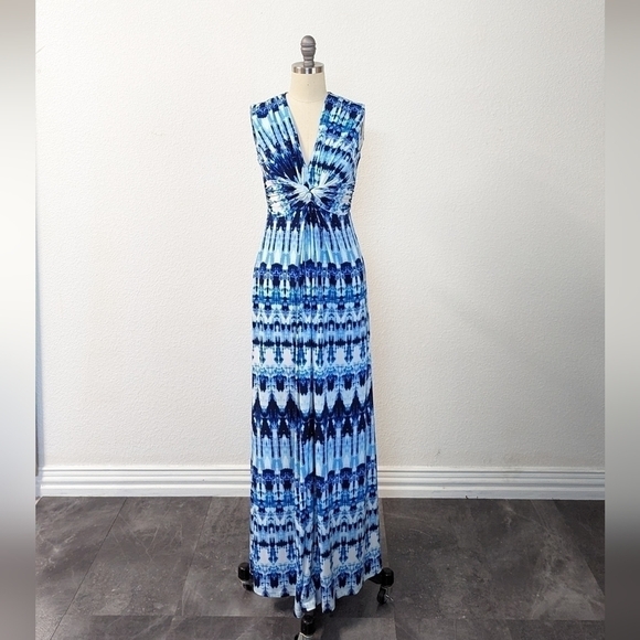Eliza J Dresses & Skirts - Eliza J Tie Dye Knot Jersey Knit Maxi Dress Blue White 0 bohemian 70s hippie